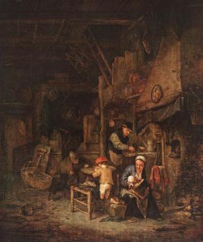 阿德裡安 敭斯 範 奧斯塔德 Interior with a Peasant Family